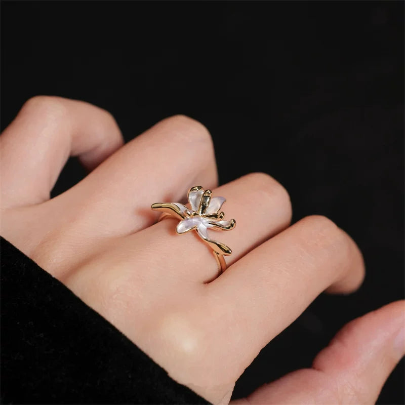 Purple Drip-Glaze Iris Flower Adjustable Ring