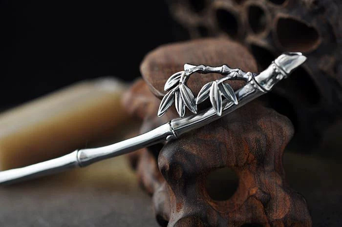 Elegant S925 Silver Bamboo Leaf Hairpin – Minimalist Chinese Hair Accessory for Women