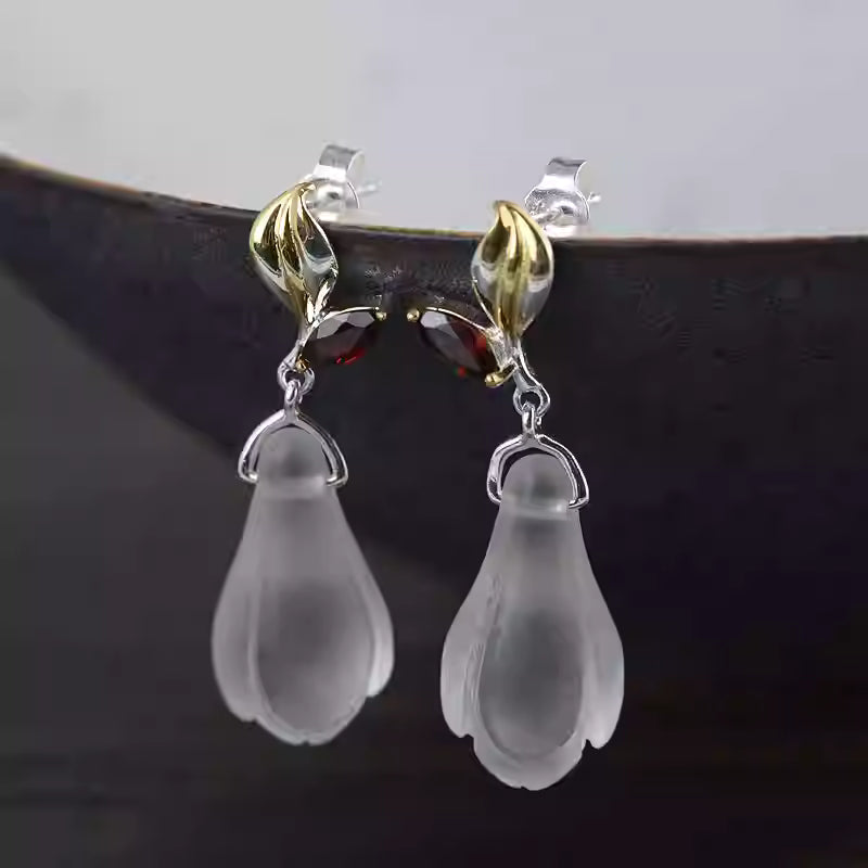 S925 Sterling Silver Magnolia Earrings – Gold-Plated White Crystal Studs for Women | Elegant Floral Jewelry