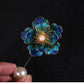 Handmade Peacock Blue Velvet Flower Pearl Brooch – Chinese Heritage Silk Floral Pin for Elegant Women