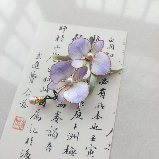 Velvet Butterfly Orchid Hair Clip | Handmade Chinese Floral Hair Accessory
