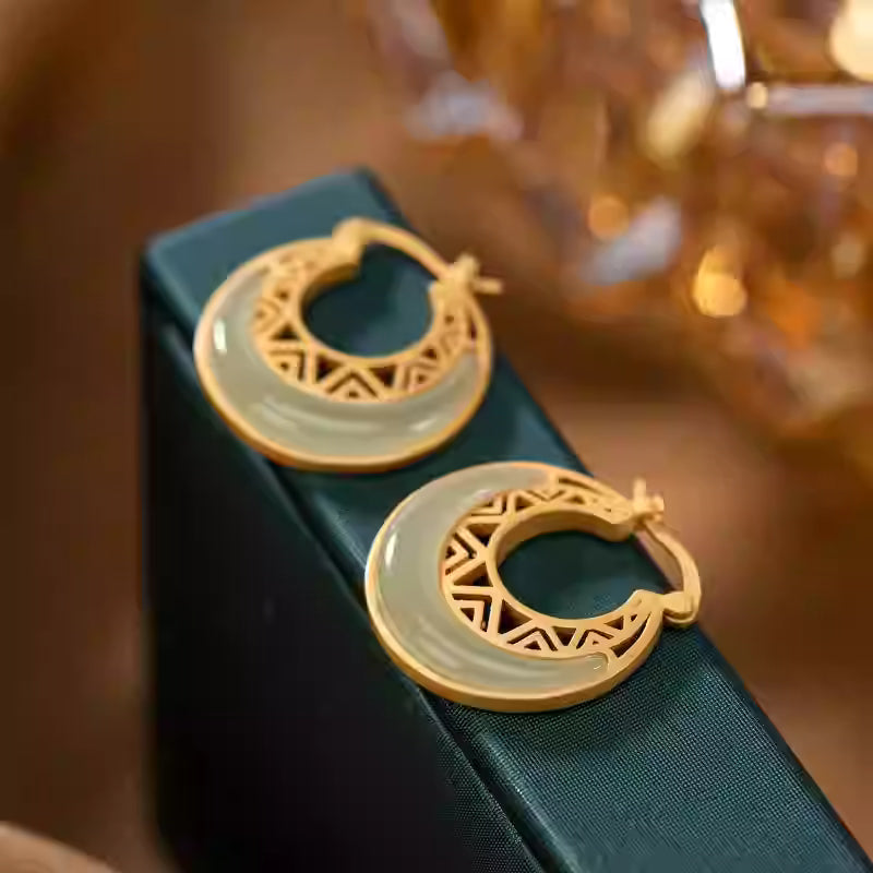 Half-Moon Hetian Jade Earrings for Women | Alloy & 925 Silver
