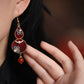 Elegant pearl embedded fabric gourd earrings retro Chinese aesthetic long drop earrings