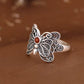 Vintage S925 Silver Adjustable Butterfly Ring – Natural South Red Agate & Jade Women’s Open Band Ring