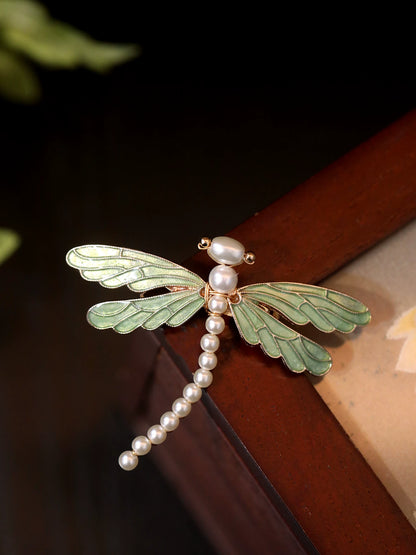 Vintage Enamel Dragonfly Pin-Elegant Cloisonné-Inspired Coat Accessory with Vintage Charm