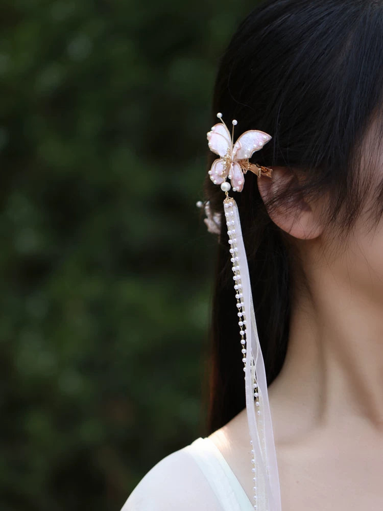 Butterfly Fairy Tassel Hair Clip – New Chinese Style Elegant Hanfu Hair Accessory（ a pair）