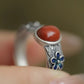 Vintage S925 Silver Nanhong Agate Lovesick Bean Flower Ring – Enamel Floral Ethnic Adjustable Ring for Women