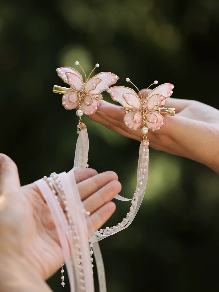 Butterfly Fairy Tassel Hair Clip – New Chinese Style Elegant Hanfu Hair Accessory（ a pair）
