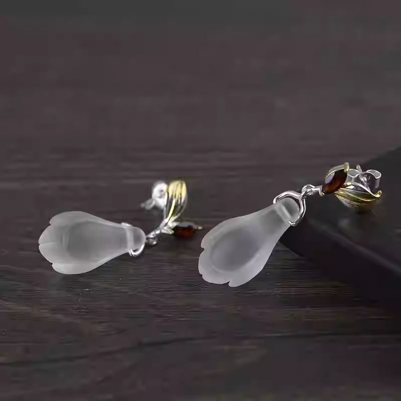 S925 Sterling Silver Magnolia Earrings – Gold-Plated White Crystal Studs for Women | Elegant Floral Jewelry