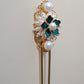 Luxury Pearl Dian Cui Style Hairpin – New Chinese Style Peacock Feather Hair Fork