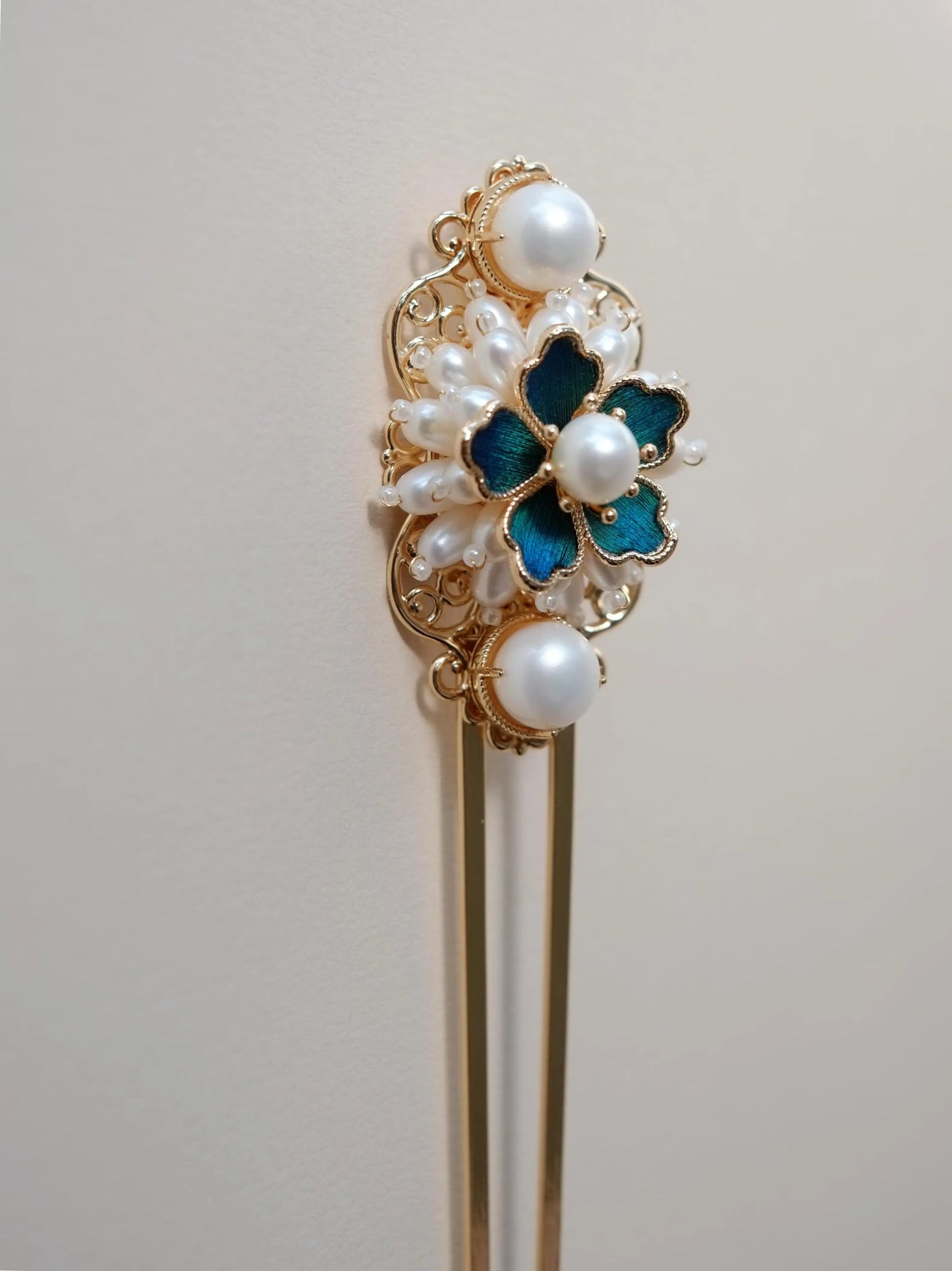 Luxury Pearl Dian Cui Style Hairpin – New Chinese Style Peacock Feather Hair Fork