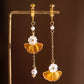 Handcrafted Ginkgo Tassel Earrings – Alloy, Shell Flowers &amp; Silk Thread, Traditional Chinese Hanfu Accessories for Women