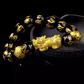 Natural Black Obsidian 3D Hard Gold Pixiu Bracelet with Six-Character Mantra – Wealth Attraction & Protection