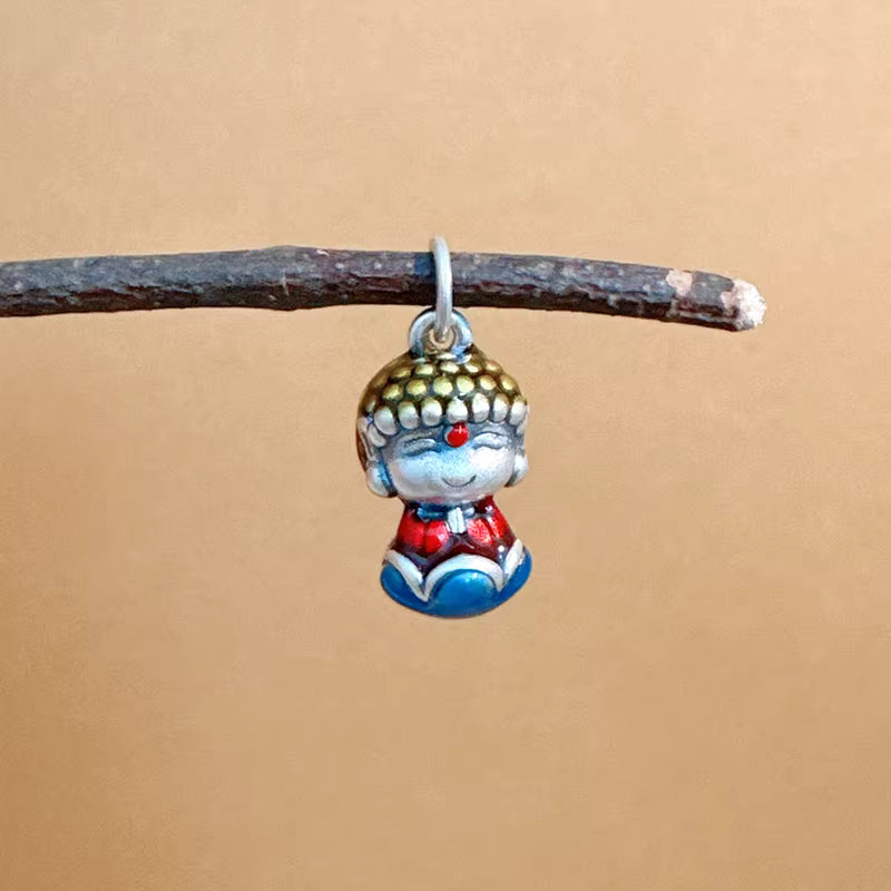 3D Laughing Buddha Little Monk Pendant – Ethnic Style Spiritual Charm, Plain & Enamel Versions | 999 Fine Silver