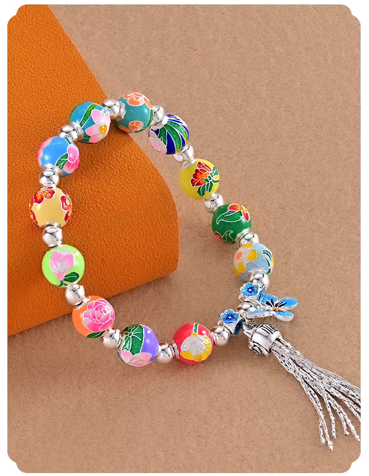 Fine Silver 999 Enamel Twelve Flower Deities Bracelet – Chinese Intangible Heritage Jewelry