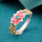 9999 Fine Silver Gold Enamel Lotus Ring – Adjustable Modern Chinese Style Statement Ring for Women