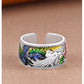 Fine Silver 999 Phoenix & Peony Enamel Open Ring – Hand-Engraved Chinese Auspicious Jewelry