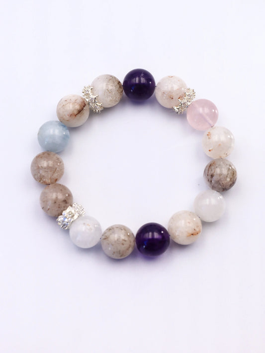 Mystic Harmony Crystal Healing Bracelet – Black Super Seven, Ghost Quartz, Rose Quartz & Amethyst Energy Blend