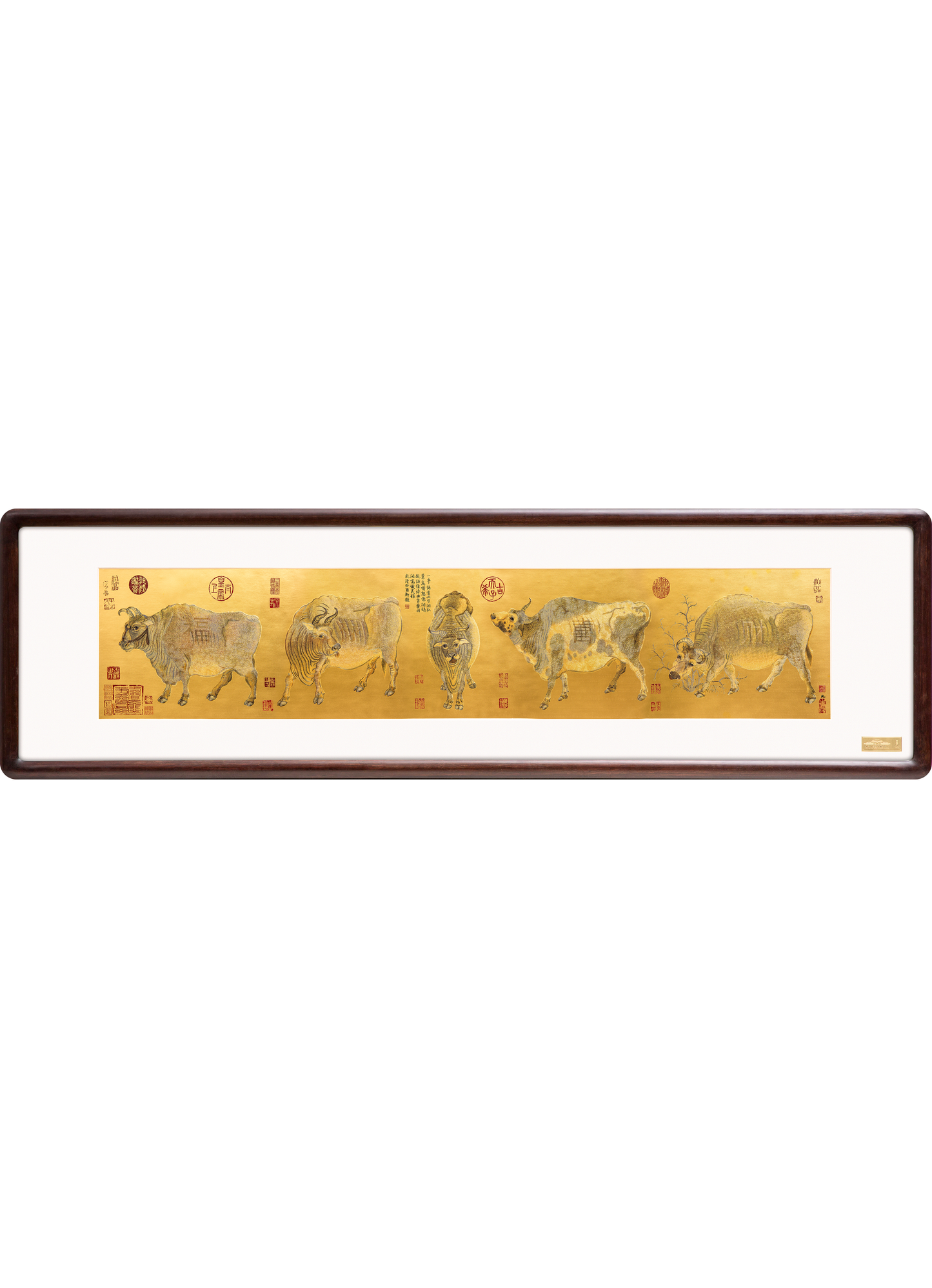 Five Oxen  Handcrafted Metal Wall Art | Traditional Chinese Repoussé Chasing Luxury Frame