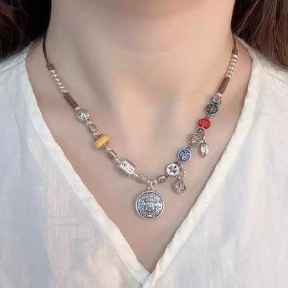 Fünf-Reichtum-Götter-Anhänger-Halskette – 999er reines Silber