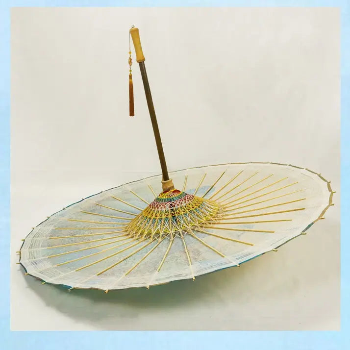 Handmade Oil Paper Umbrella – “A Thousand Miles of Rivers and Mountains” Design | Intangible Cultural Heritage | Thickened Bamboo Hanfu Parasol