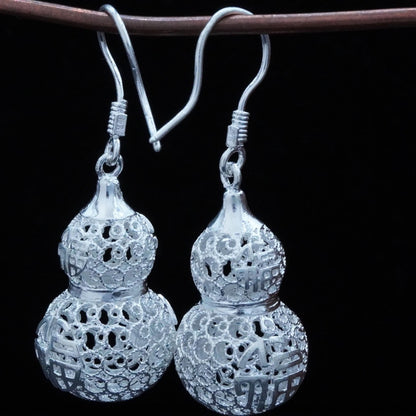 Fu-Charakter Hohlkürbis-Ohrringe – 925er Sterlingsilber (Glück)