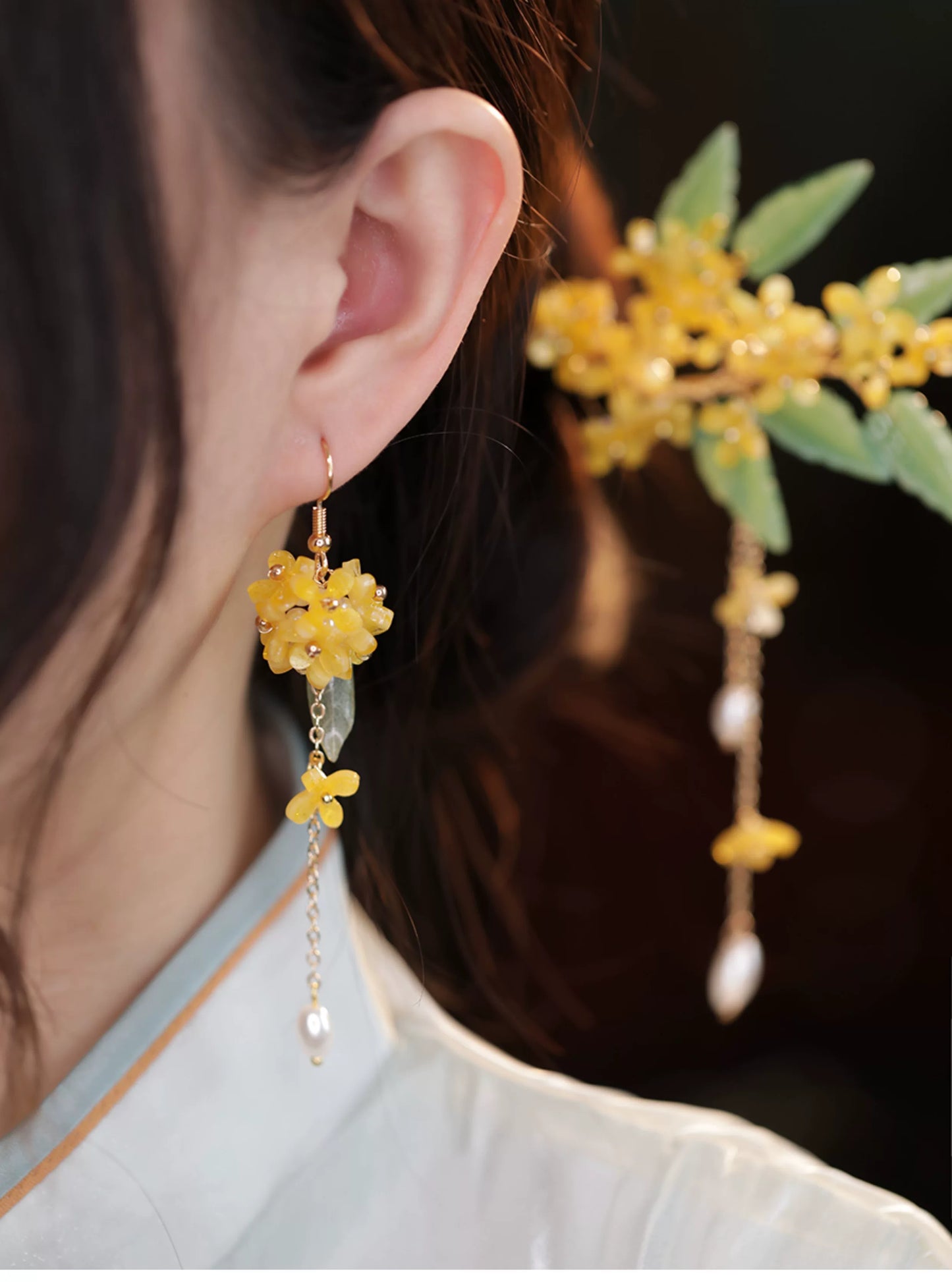 New Chinese Style Osmanthus Earrings – Vintage Floral Dangle Earrings with Oriental Charm