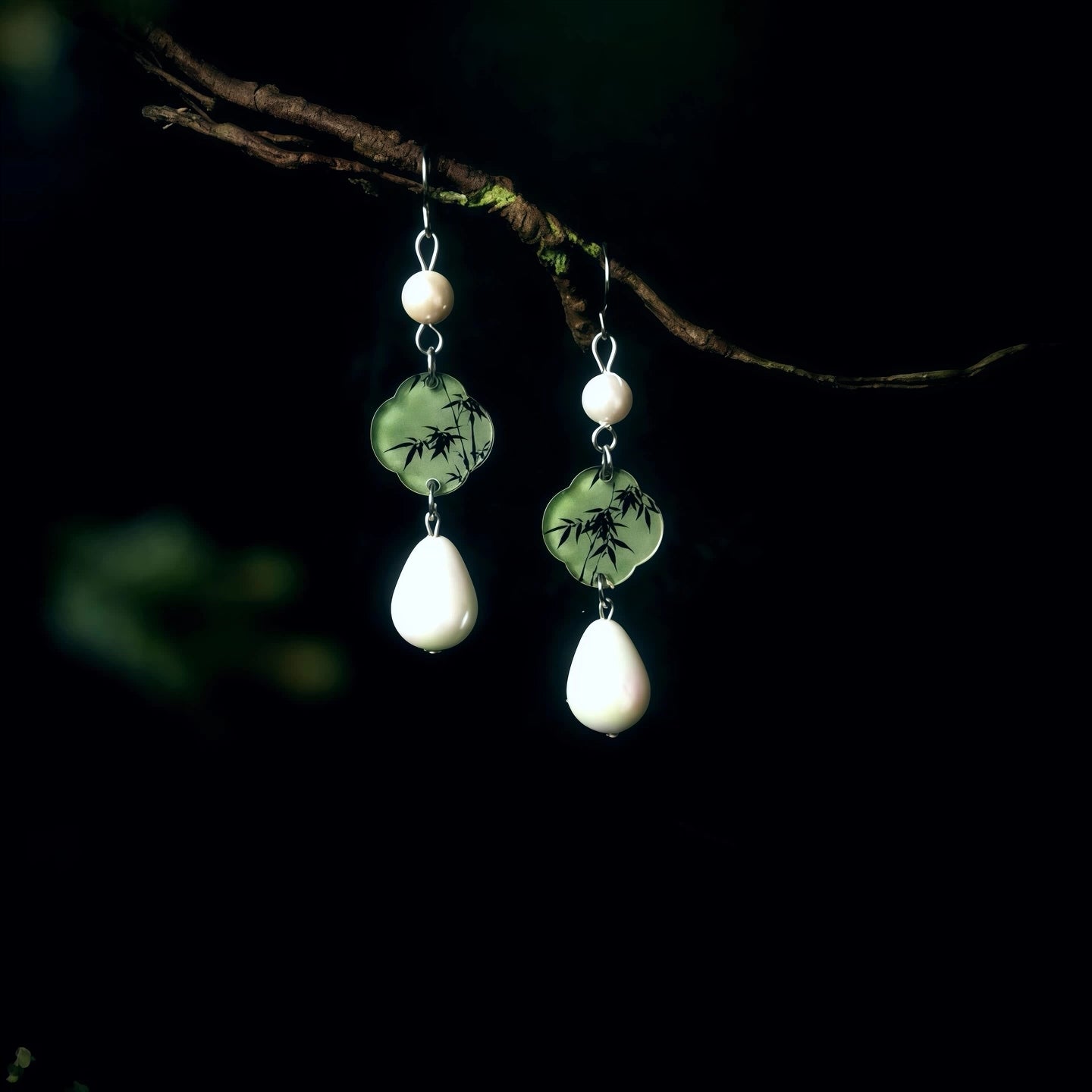 Elegant Bamboo Leaf Pearl Earrings – Oriental Inspired Hanfu Accessories