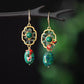 Spring Fish Cloisonné Earrings – New Chinese Style Green Stone Dangle Earrings