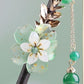 Green Flower 3 Green Bead Tassel Hairpin - Wood