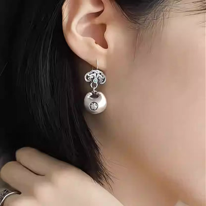 Jade Lotusblüte Herz Quasten-Ohrringe – 925 Sterling Silber Ohrringe im chinesischen Stil mit Emaille für Damen