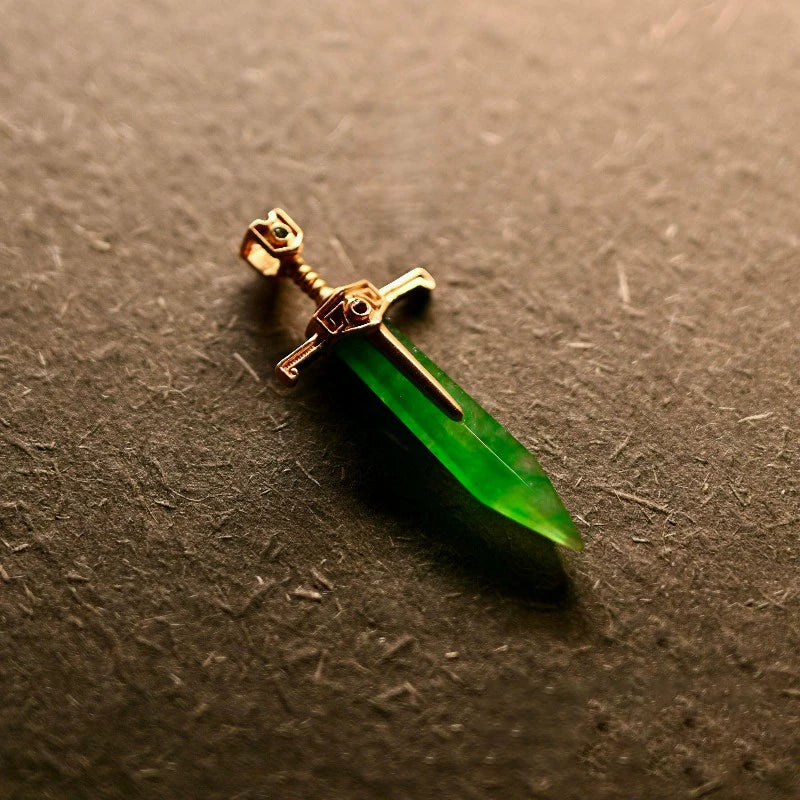 Green Jade Sword Pendant Necklace – Vintage Chinese Style Protective Talisman Jewelry