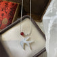 Chinese Feng Bird Necklace – White Shell & Red Agate Minimalist Pendant