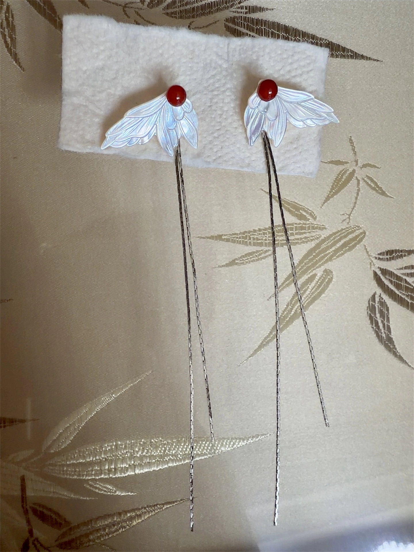 White Mother-of-Pearl Butterfly Wing Tassel Earrings