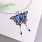 Blue Enamel Butterfly Tassel Pendant Necklace – 990 Silver Elegant Vintage Accessory