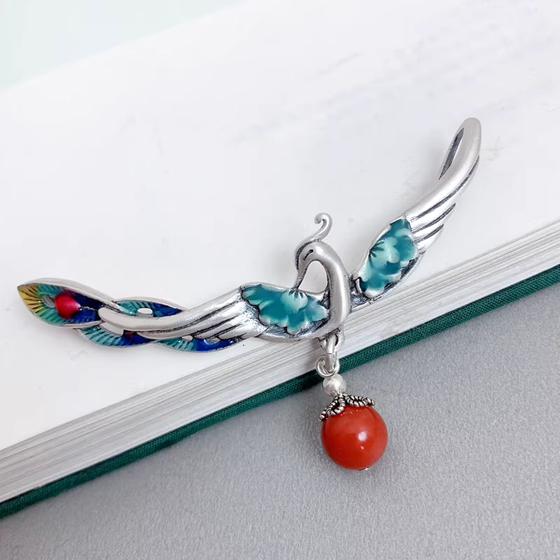 Phoenix Curved Tube Tassel Necklace for Women – Hand-Painted Ethnic Pendant