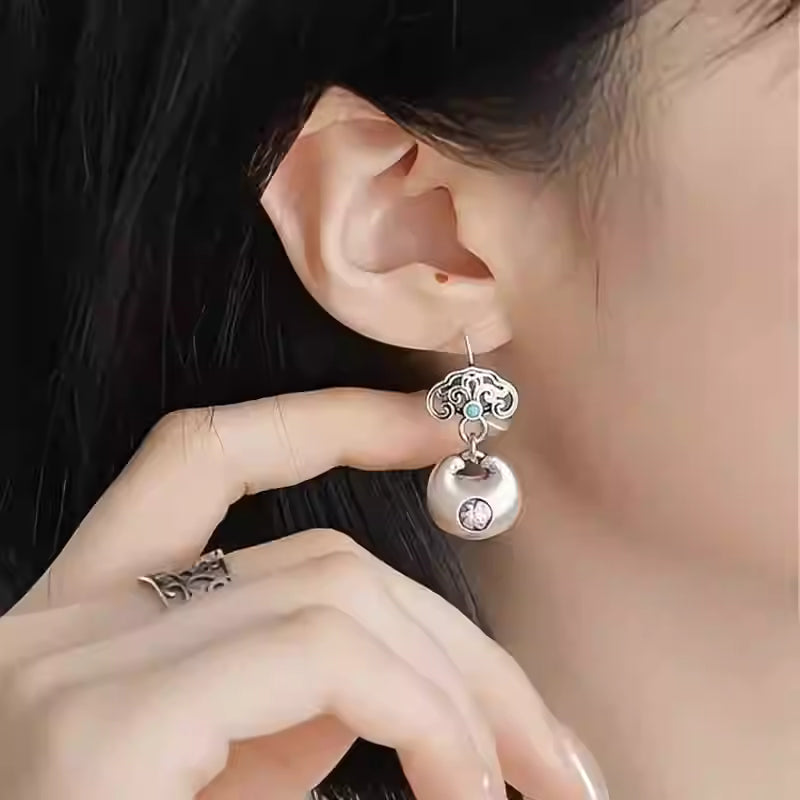 Jade Lotus Heart Tassel Earrings – 925 Sterling Silver Chinese Style Enamel Earrings for Women