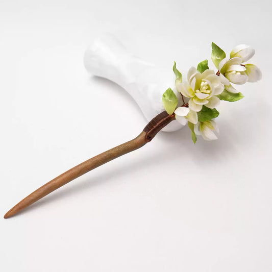 Jasmine Velvet Flower Sandalwood Hairpin – New Chinese Style Floral Hair Ornament