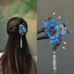 Blue Silk Velvet Peony Tassel Hairpin – Traditional Chinese Non-Heritage Cloisonné & Silk Flower Hair Accessory