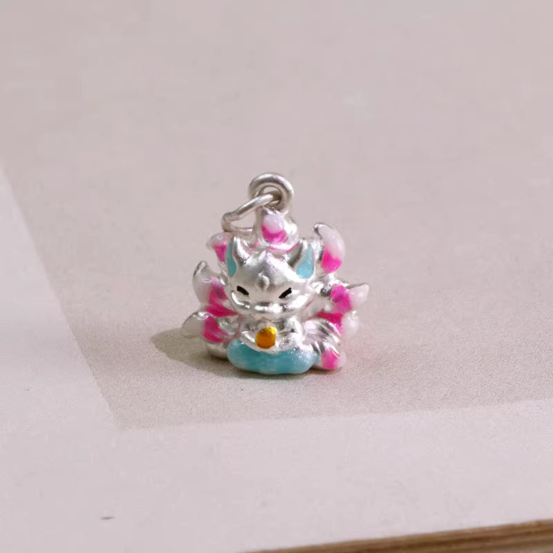 Cute Fox Pendant for Women – New Chinese Style Enamel Animal Charm | 999 Fine Silver