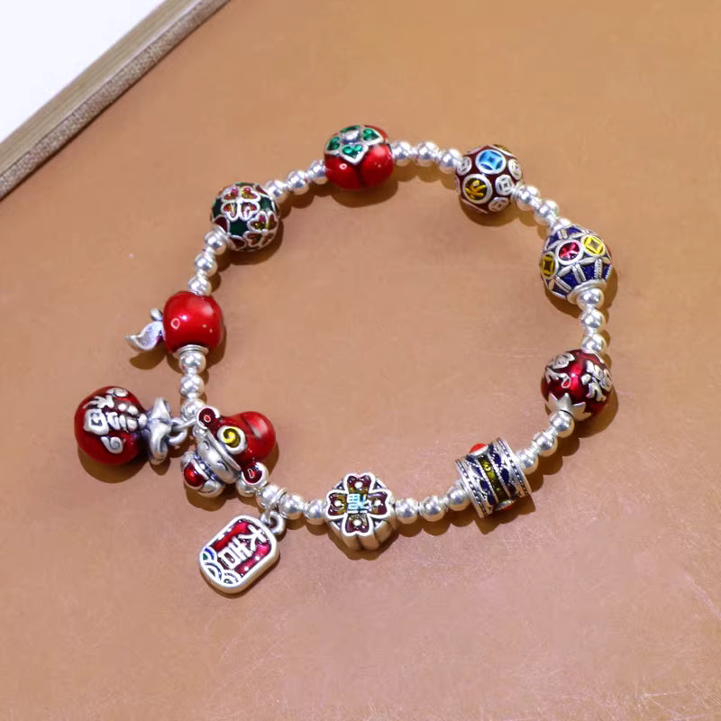 God of Wealth Bracelet with Multi-Gem Beads – New Chinese Style Feng Shui Design