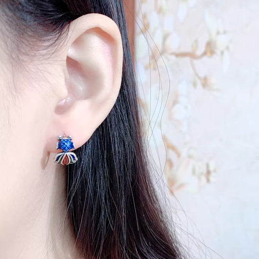 925 Sterling Silver Koi Fish Earrings – Vintage Enamel Handmade Fish Studs for Women