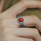 Vintage S925 Silver Nanhong Agate Lovesick Bean Flower Ring – Enamel Floral Ethnic Adjustable Ring for Women