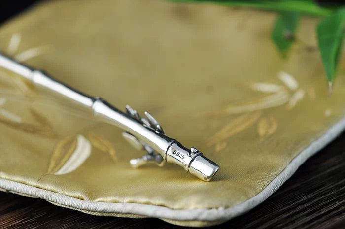 Elegant S925 Silver Bamboo Leaf Hairpin – Minimalist Chinese Hair Accessory for Women