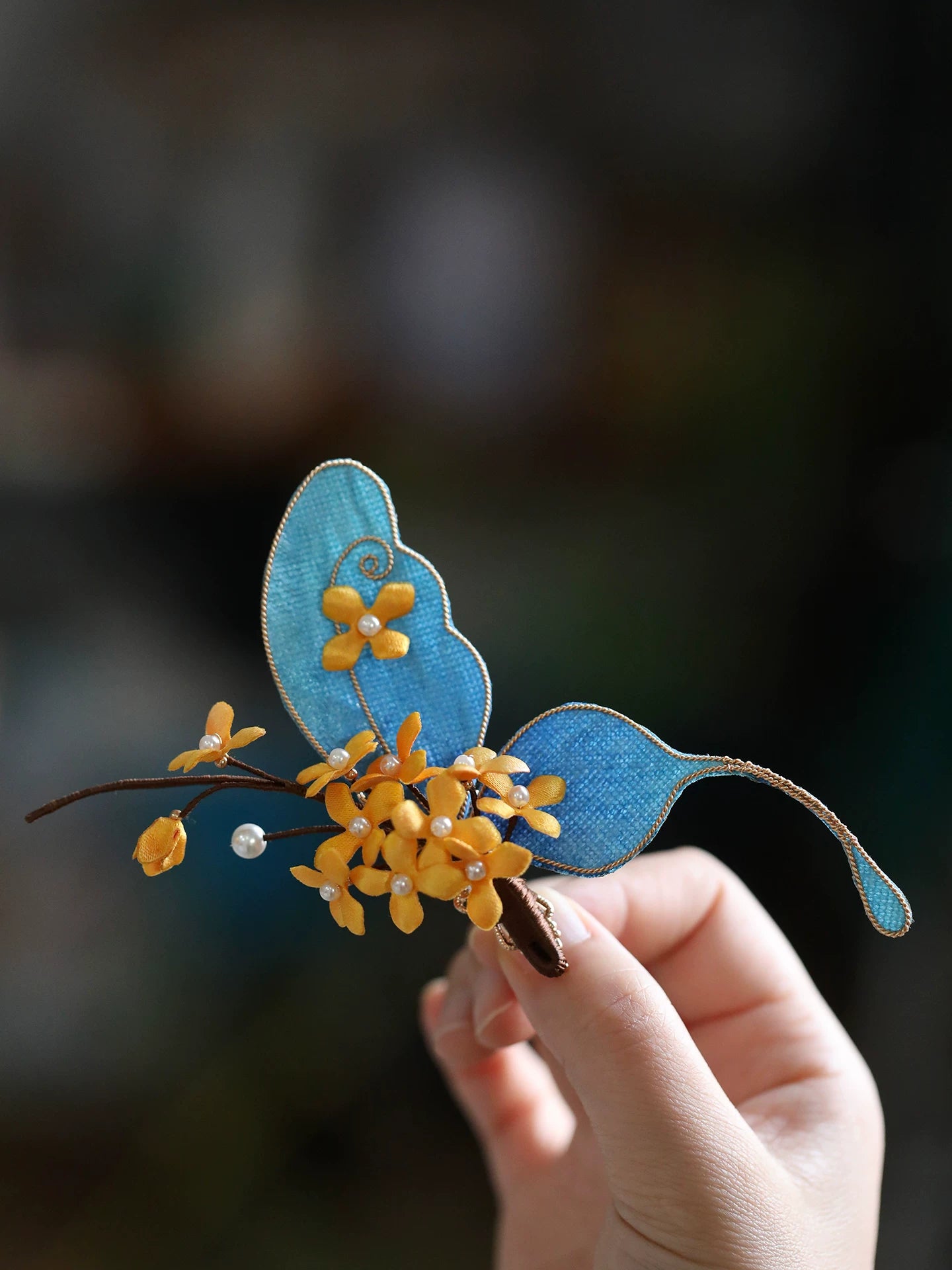Fairy-Inspired Blue Butterfly Osmanthus Hair Clip – New Chinese Style Hair Ornament
