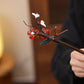 Chinese Magpie Plum Blossom Hairpin with Red Glaze – Sandalwood Wedding Hair Accessory for Women