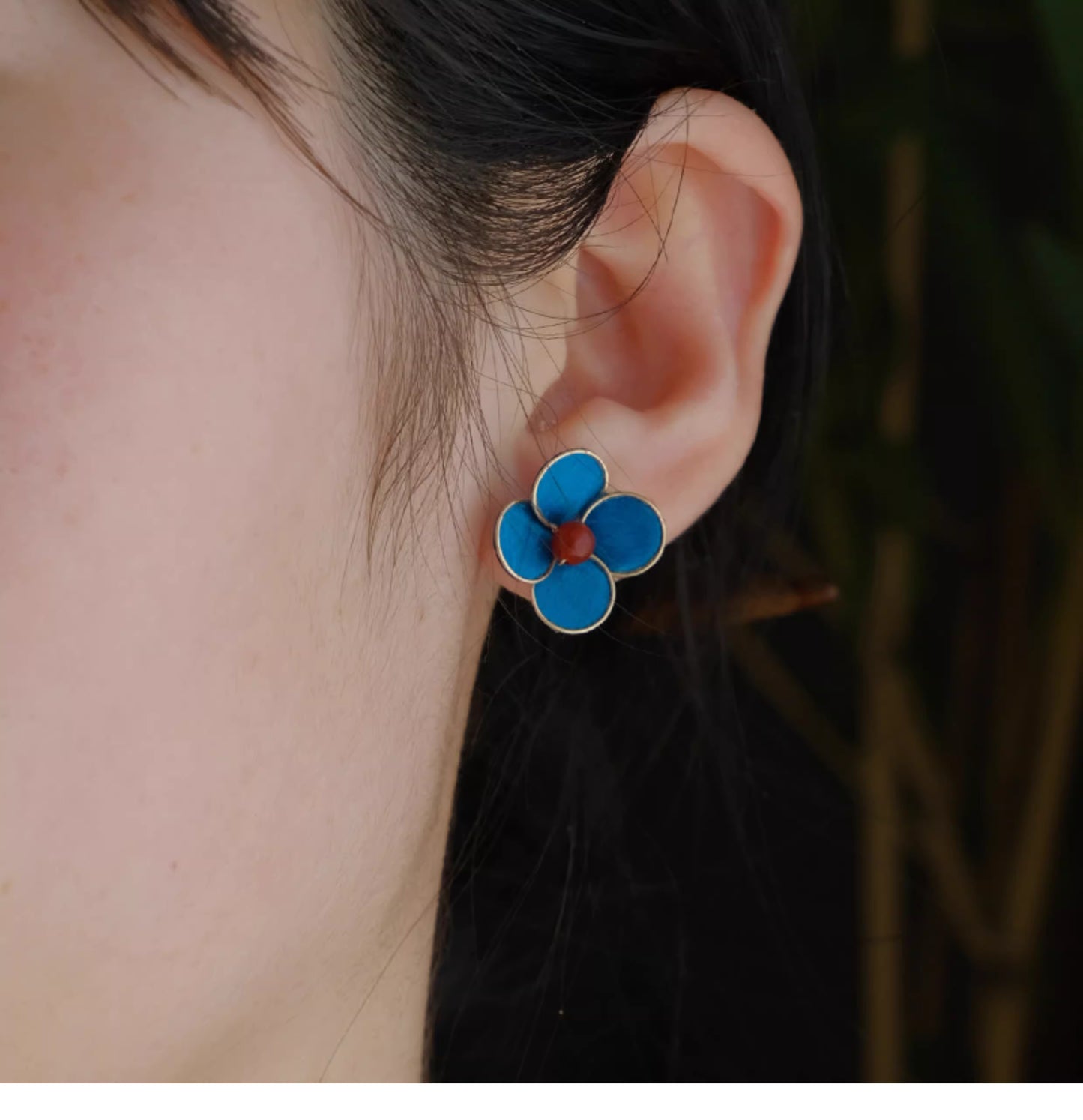 Handmade Blue Velvet Flower Stud Earrings – Intangible Cultural Heritage New Chinese Style Jewelry