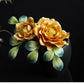Handmade Yellow Velvet Peony Hair Clip – Traditional Chinese Guofeng Hairpin for Hanfu & Qipao