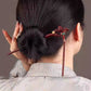 Red Sandalwood Cloisonné Lotus Tassel Hairpin – Double-Sided Feng Shui Bun Pin for Women