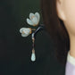 Ancient Chinese Style Xiuyu Magnolia Hairpin – Ebony Wood with Garnet Beads and Xiuyu Pendant